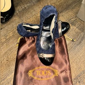 Tods Dee Fibbietta Ballet Flats Navy Suede